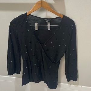 Lucky Polka Dot Faux Wrap Shirt Sz M EUC